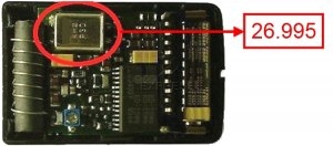 Remote: H�RMANN DHM01 26.995 MHz with 1 buttons